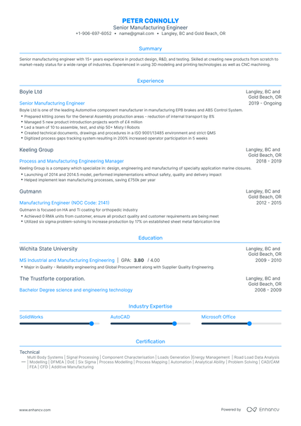 4 Manufacturing Engineer Resume Examples & Guide for 2023