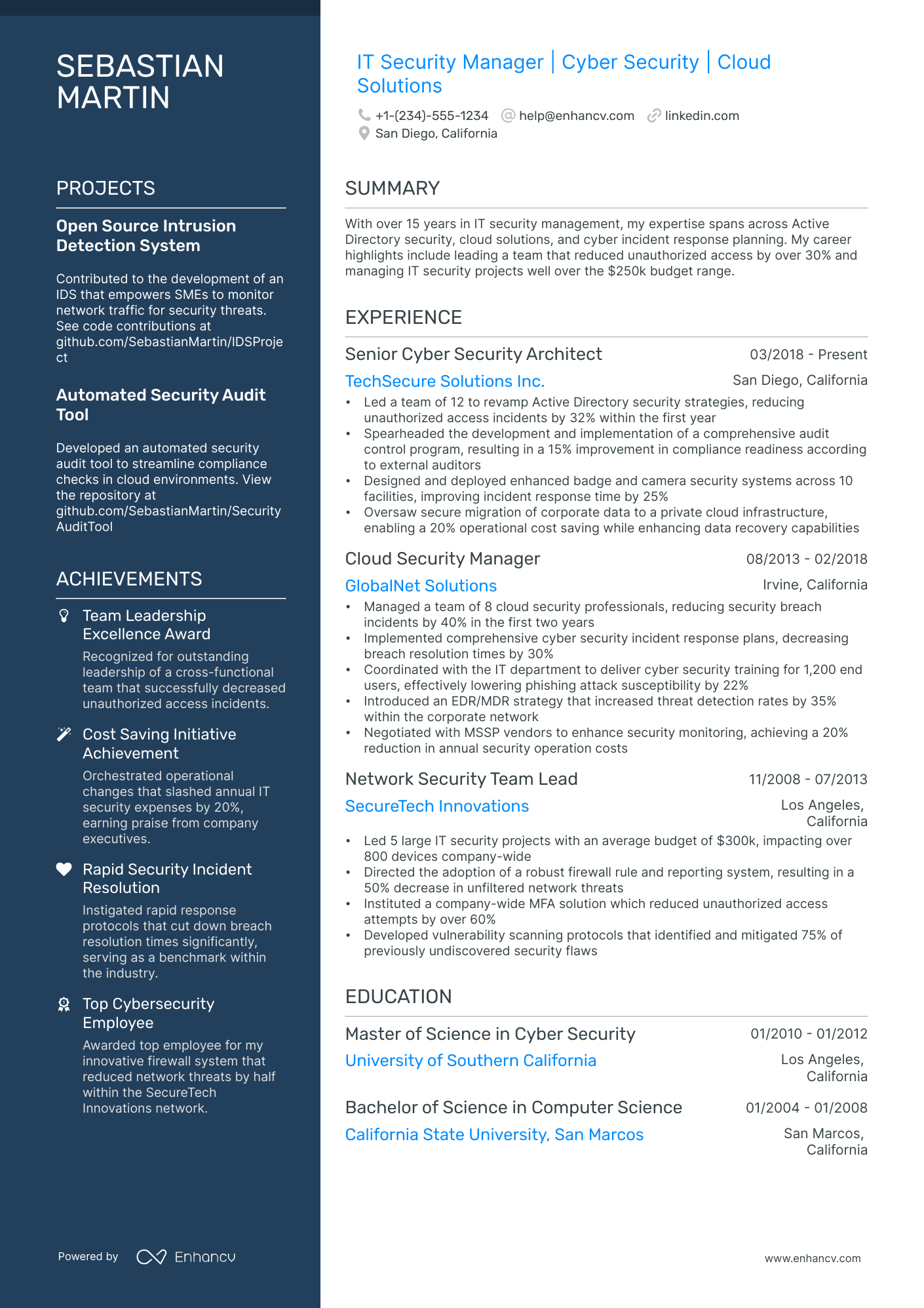 5 IT Security Manager Resume Examples & Guide for 2024