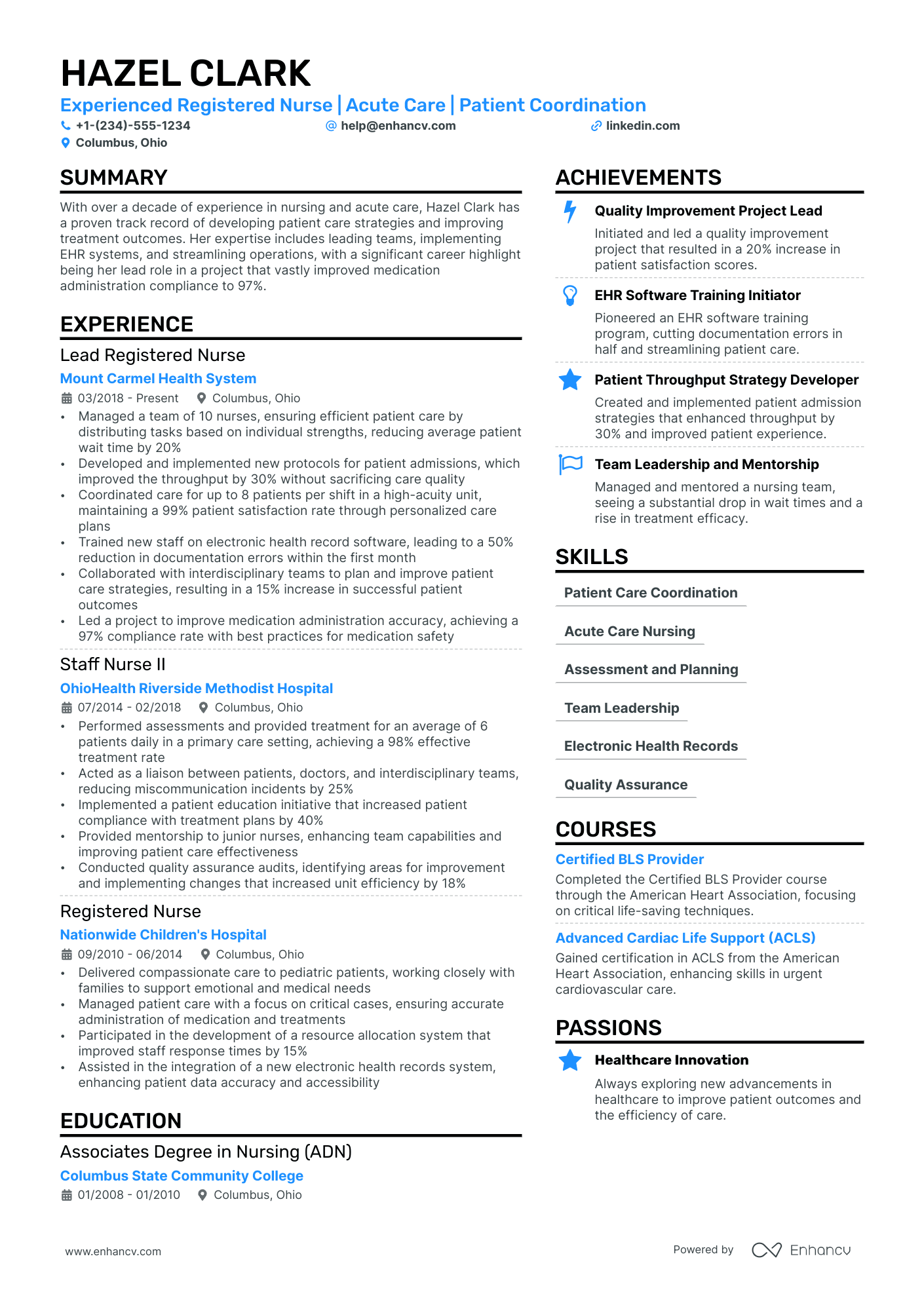 Medical Surgical Nurse resume example