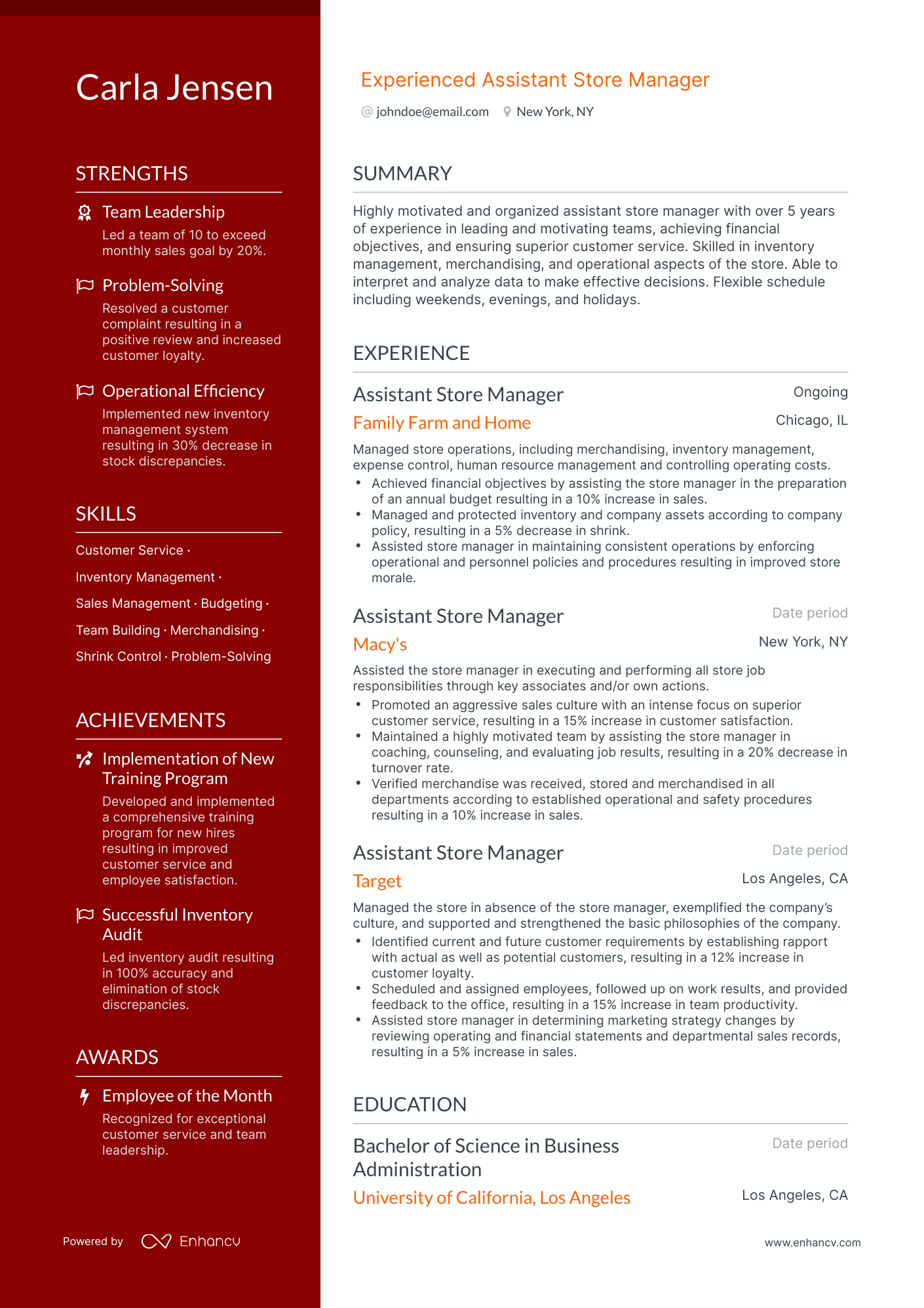 5 Assistant Store Manager Resume Examples & Guide for 2024