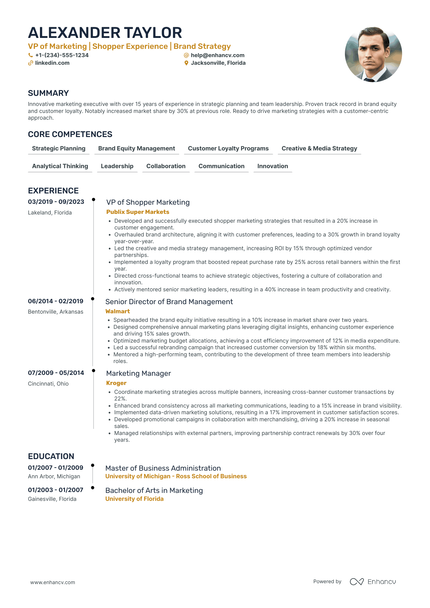 A resume example of a Chief Marketing Officer in Retail