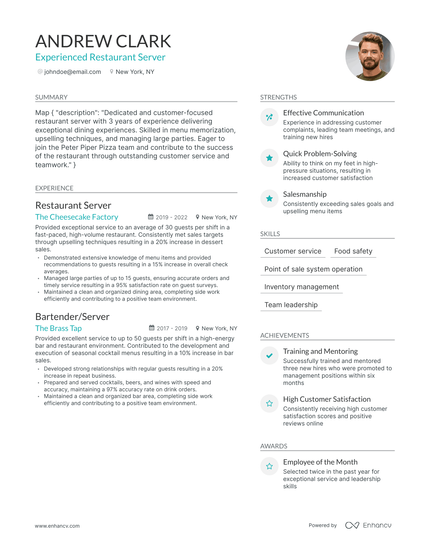 5 Restaurant Server Resume Examples & Guide for 2023