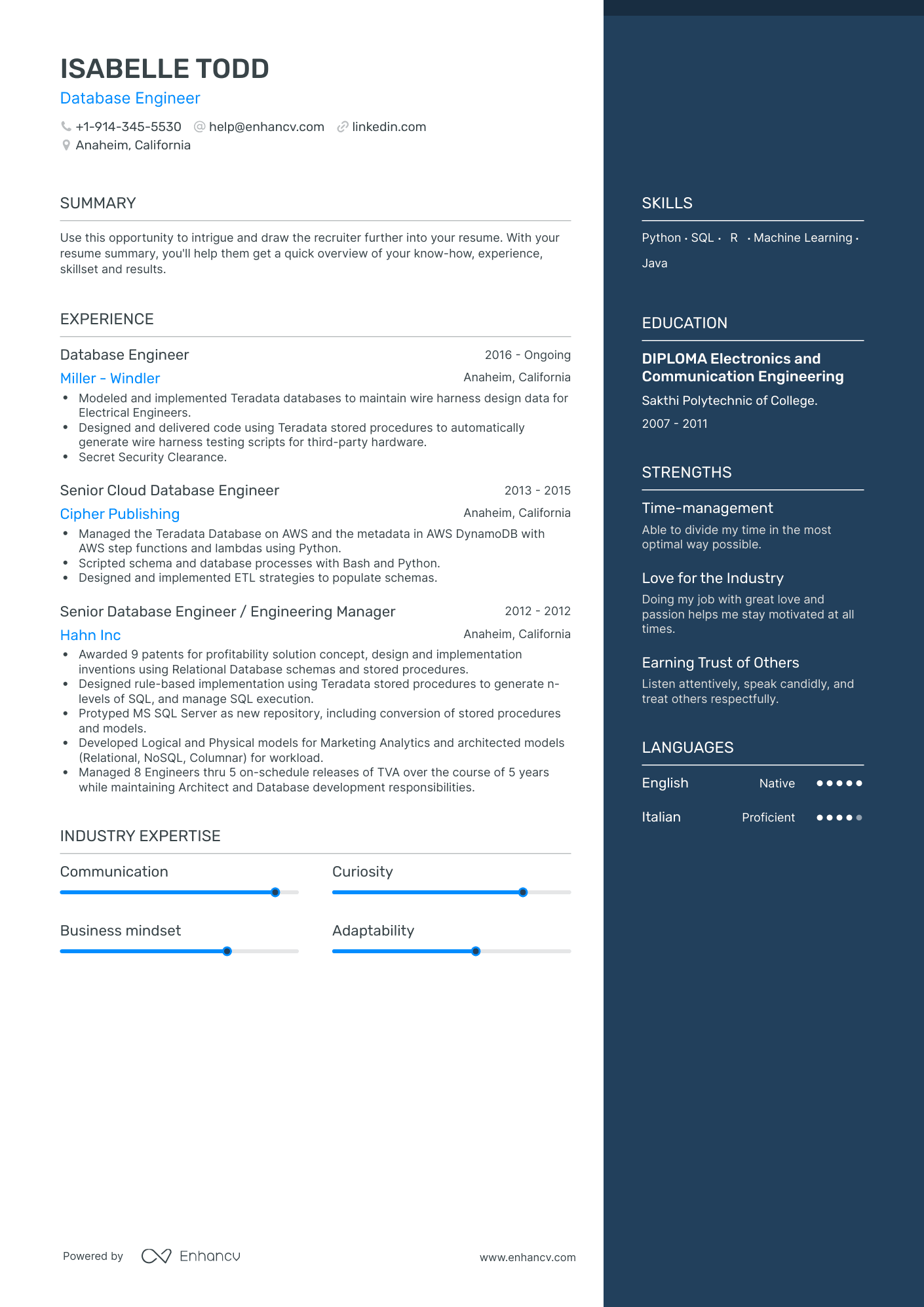 Database Engineer Resume Examples & Guide for 2023 (Layout, Skills ...