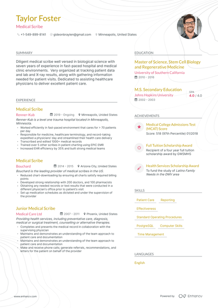 5 Medical Scribe Resume Examples & Guide for 2024