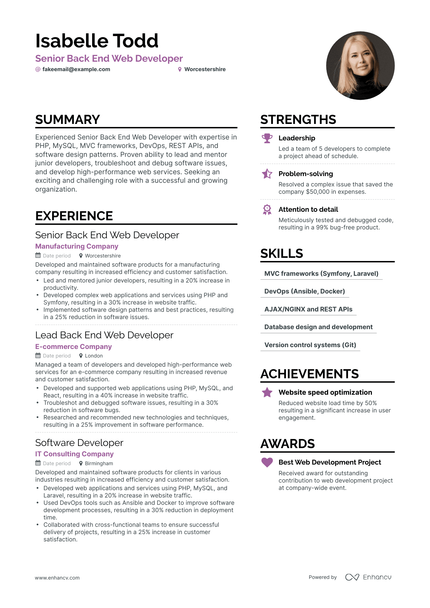 5 Senior Web Developer Resume Examples & Guide for 2023