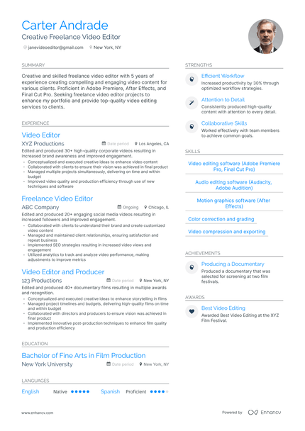 5 Freelance Video Editor Resume Examples & Guide for 2023