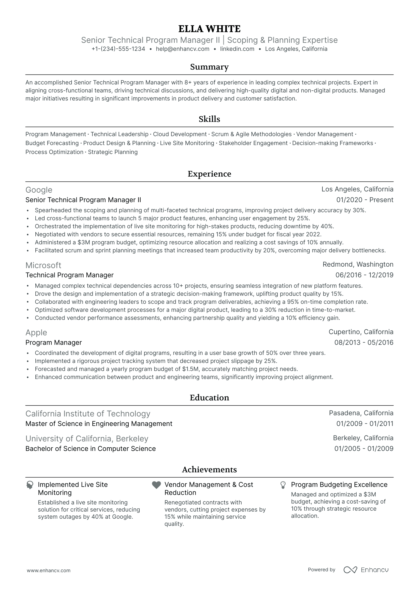 5 Technical Program Manager Resume Examples & Guide for 2024