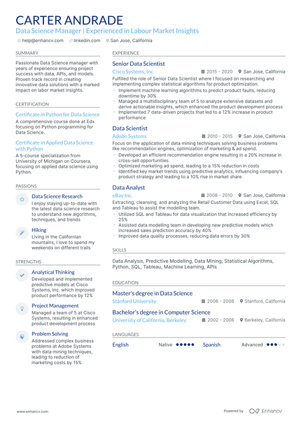 10 Data Science Manager Resume Examples & Guide for 2026