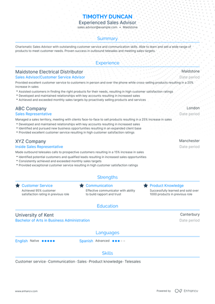 5 Sales Advisor Resume Examples & Guide for 2024