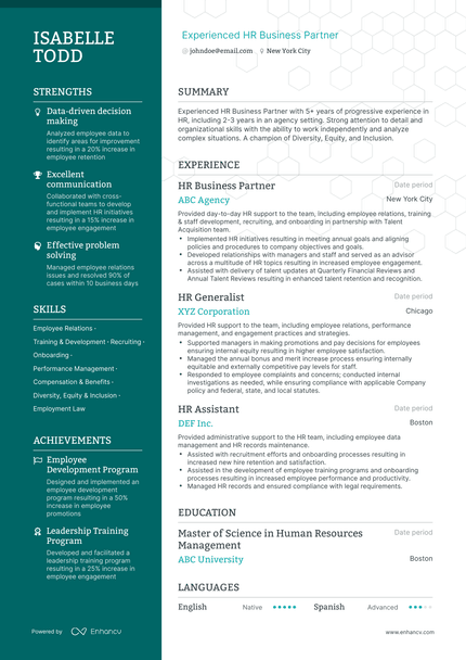 5 HR Business Partner Resume Examples & Guide for 2024