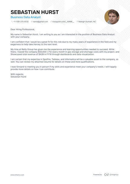 Business Data Analyst cover letter