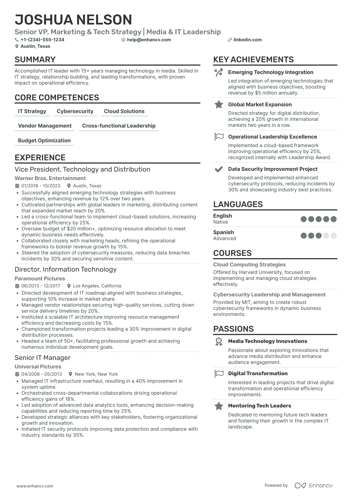 A resume example of a Chief Marketing Officer in Technology