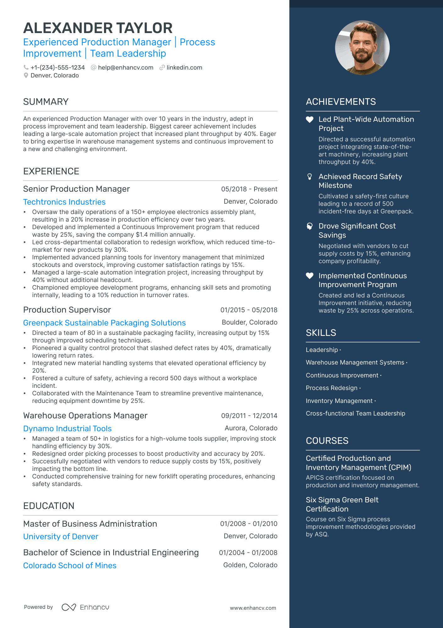 5 Production Manager Resume Examples & Guide for 2024