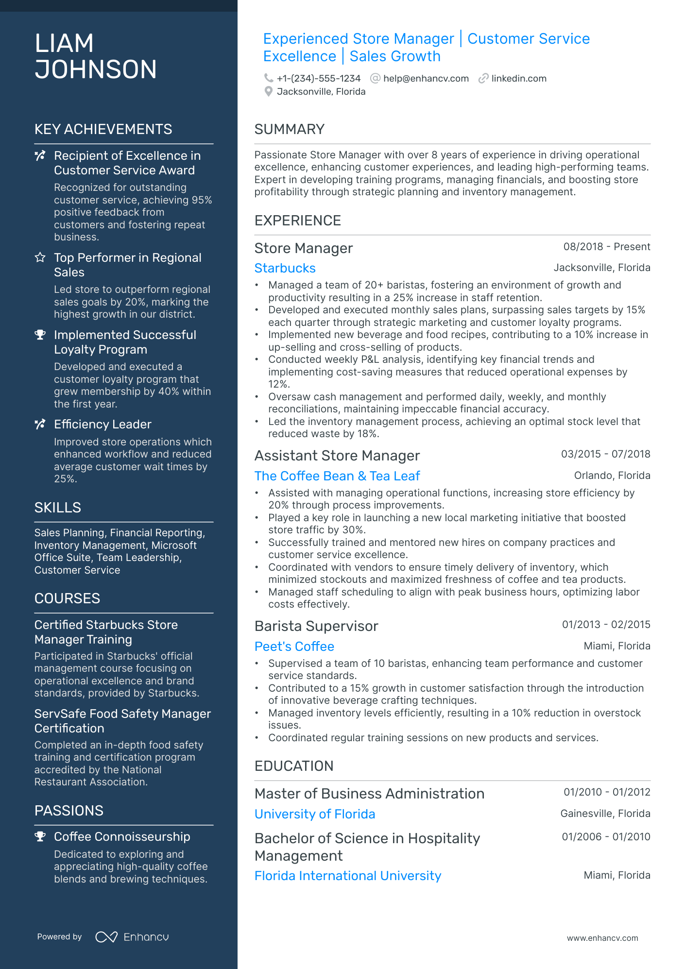 10 Starbucks Store Manager Resume Examples & Guide for 2026