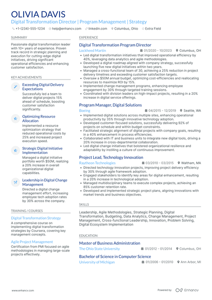A resume example of a IT Director of Digital Transformation