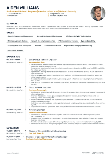 5 Cloud Network Engineer Resume Examples & Guide for 2024