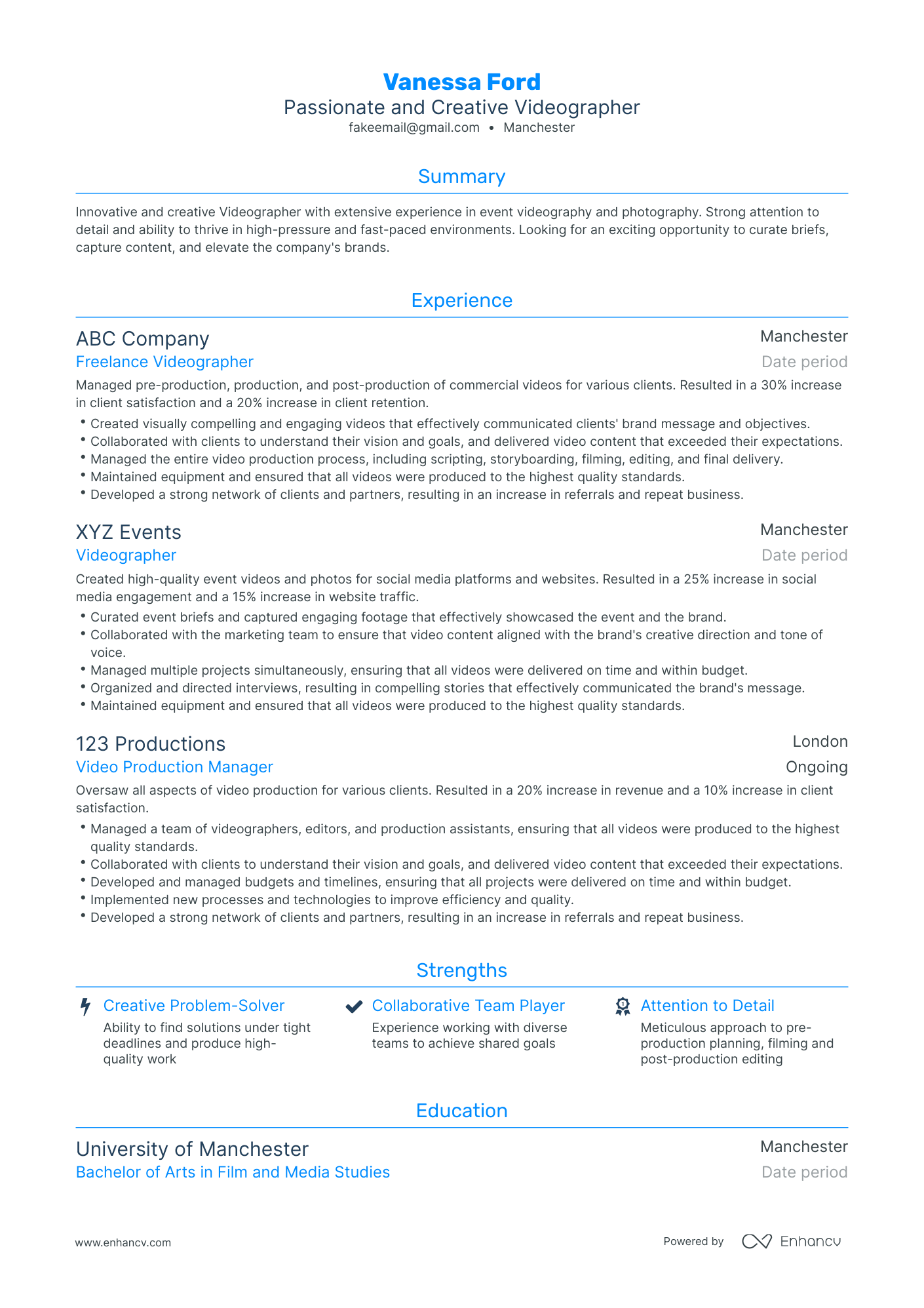 5 Videographer Resume Examples & Guide for 2023