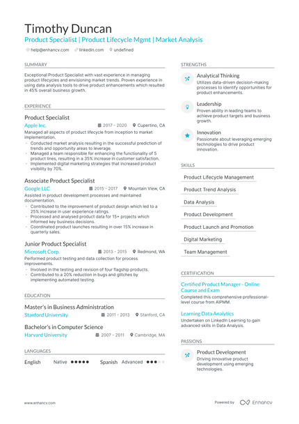 5 Product Specialist Resume Examples & Guide for 2024