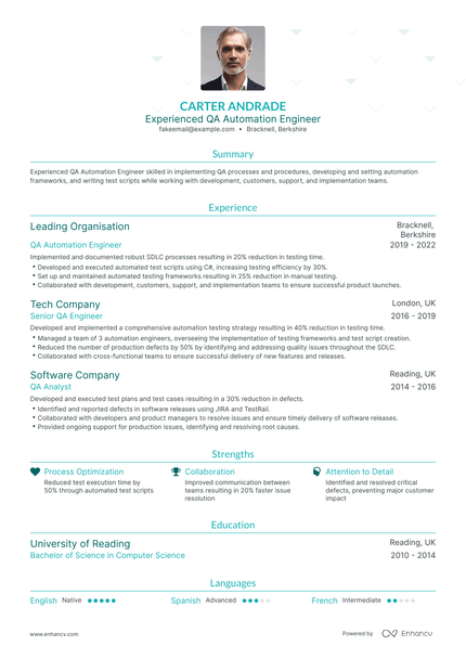 QA Automation Resume Examples & Guide for 2023 (Layout, Skills ...