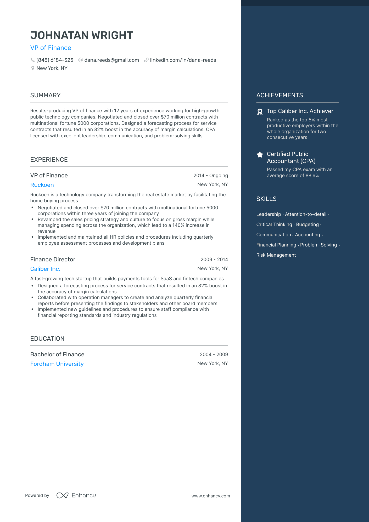 VP of Finance Resume: Examples & Guide for 2023 (Layout, Skills ...