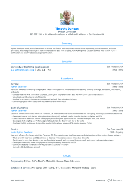 Traditional Python Developer Resume Template