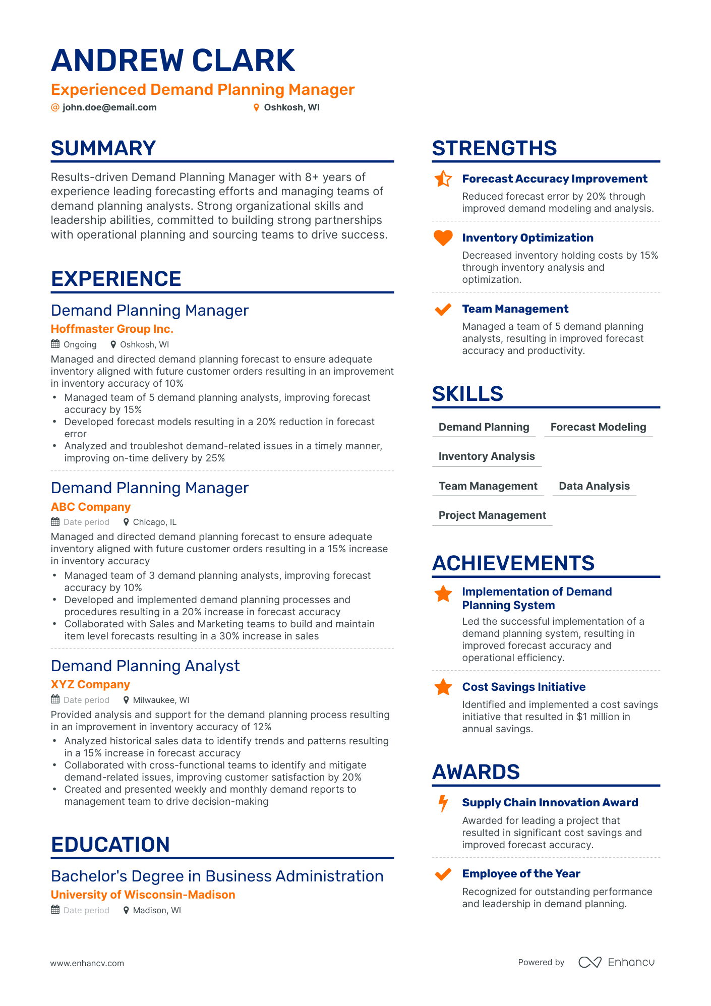 project planning manager resume