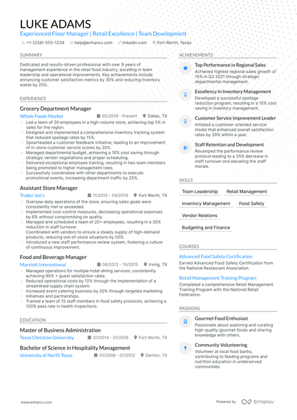 5 Floor Manager Resume Examples & Guide for 2024