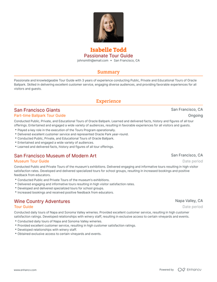 5 Tour Guide Resume Examples & Guide for 2024