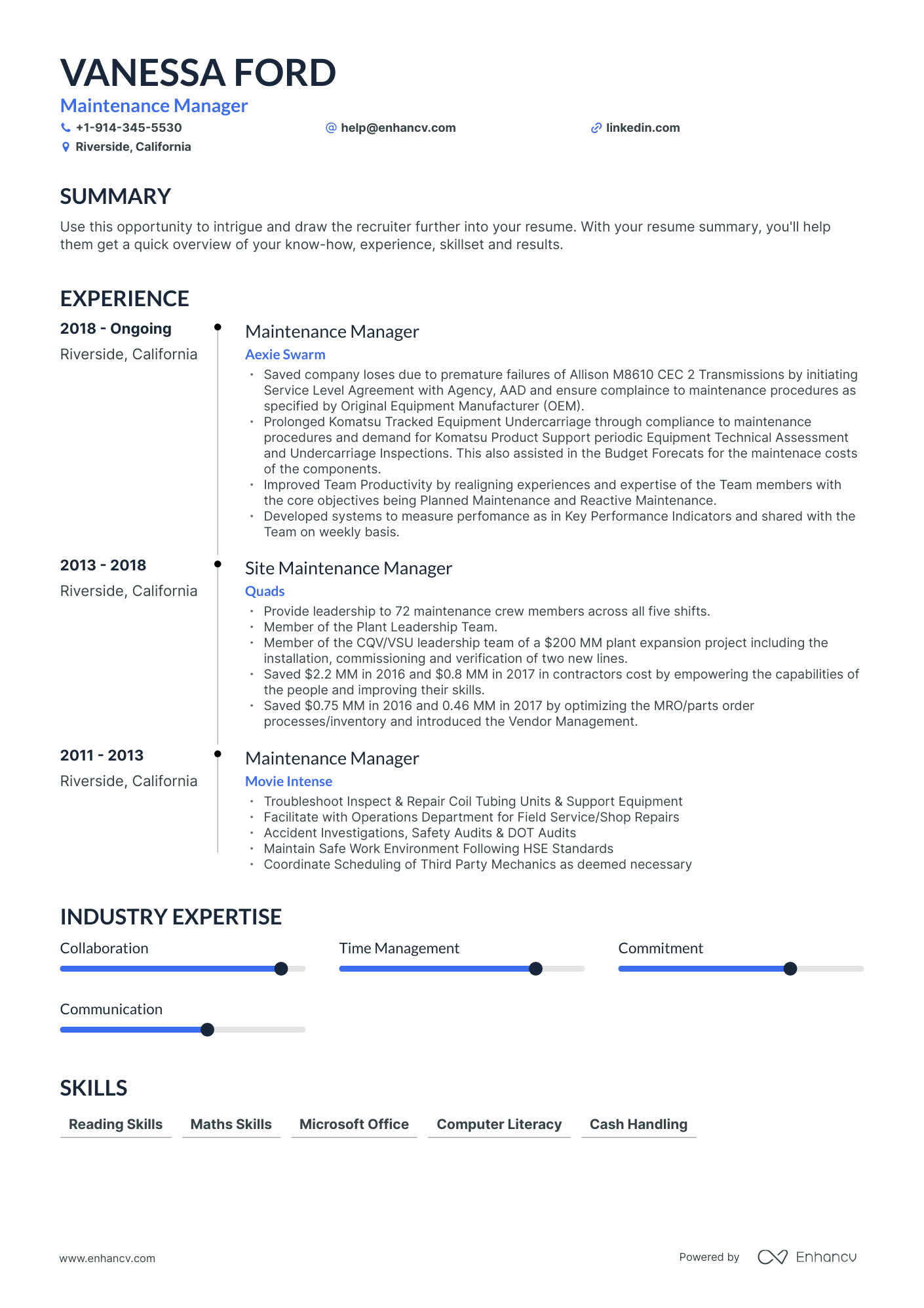 Maintenance Manager Resume Examples & Guide for 2023 (Layout, Skills ...