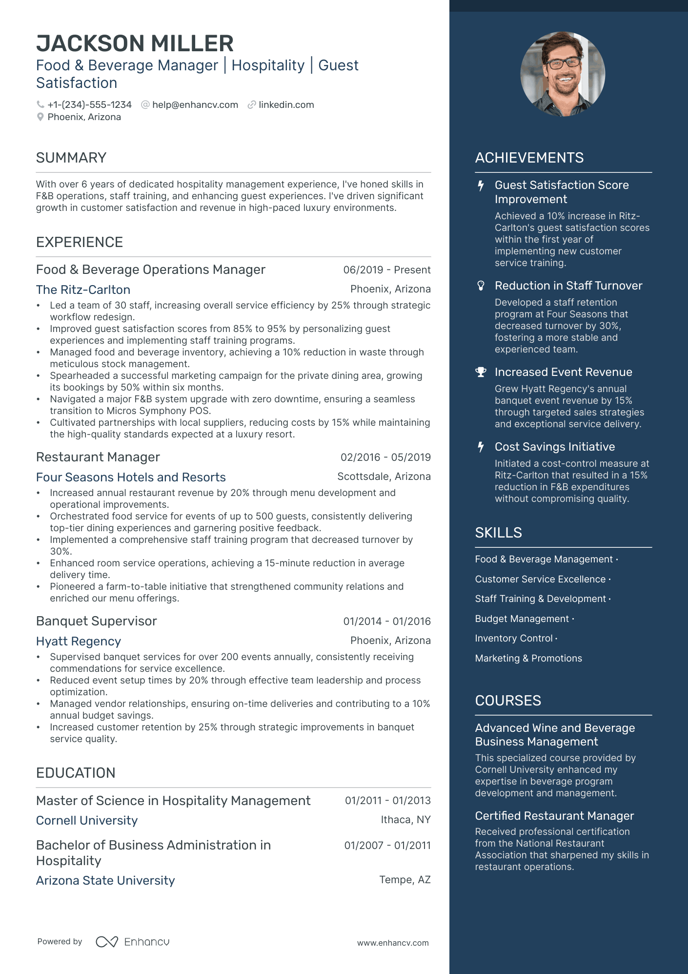 5 Food and Beverage Manager Resume Examples & Guide for 2024