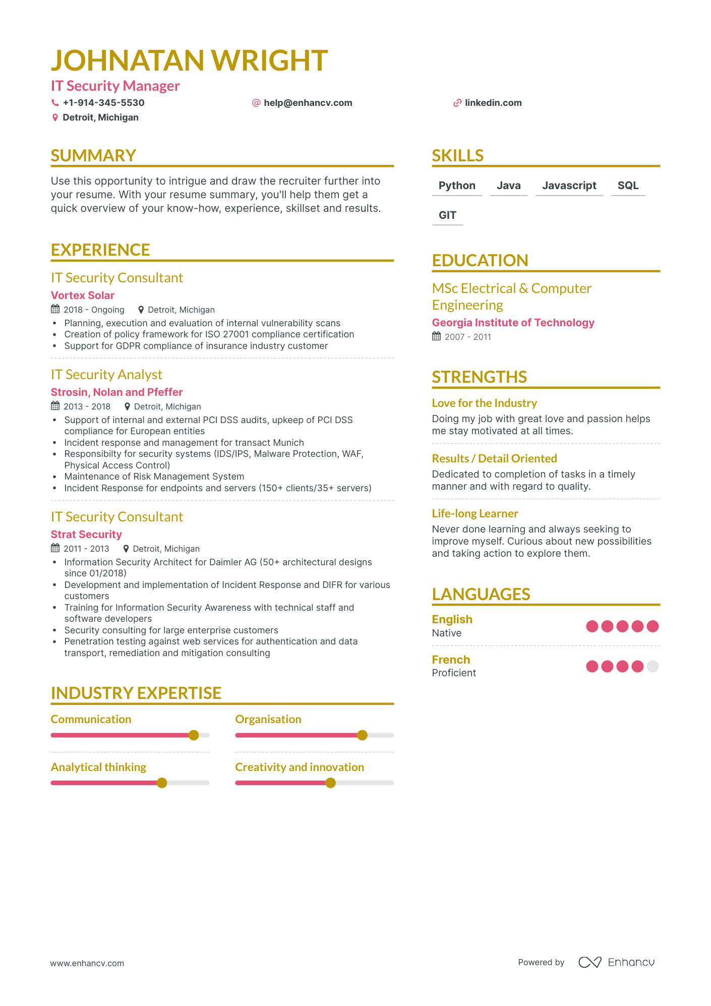 IT Security Manager Resume Examples & Guide for 2023 (Layout, Skills ...