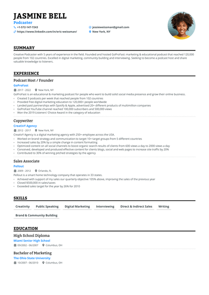 5 Podcaster Resume Examples & Guide for 2025