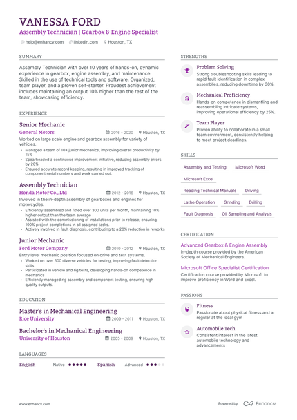 5 Assembly Technician Resume Examples & Guide for 2024