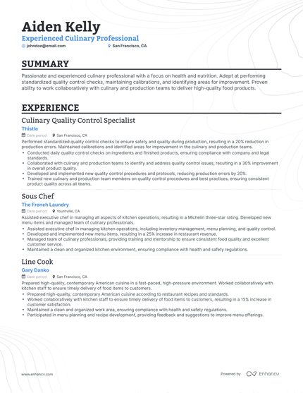 5 Culinary Resume Examples & Guide For 2024