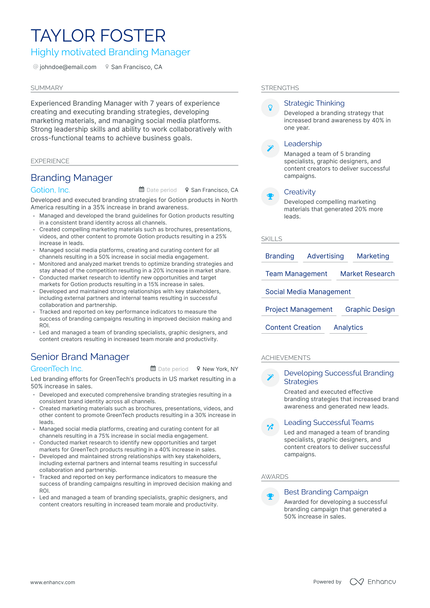 9 Brand Manager Resume Examples & Guide for 2024