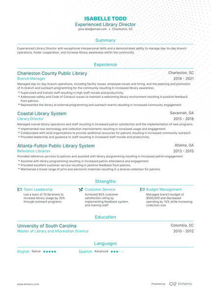 5 Library Director Resume Examples Guide For 2023   AHR0cHM6Ly9jZG4uZW5oYW5jdi5jb20vcHJlZGVmaW5lZC1leGFtcGxlcy9KMDd1enNRNmNxaTM2Z2kzZ3pWZmJ4cW5QVU9HU2JmY0UxUERYcWFqL2ltYWdlLnBuZw~~. 