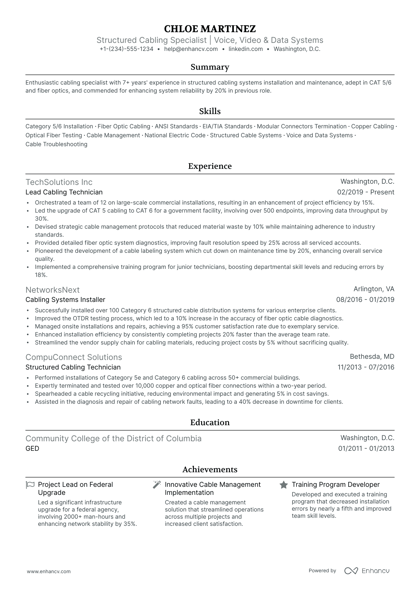 5 Cable Technician Resume Examples & Guide For 2024