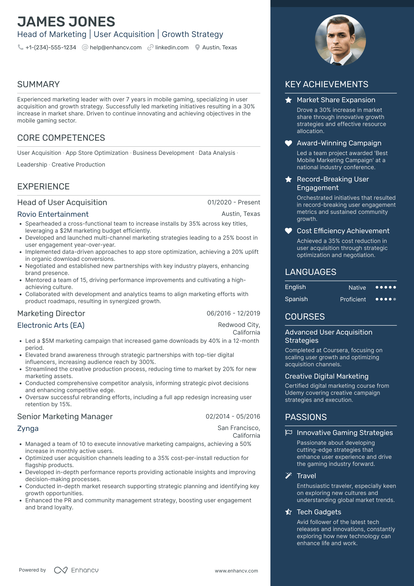 A resume example of a Regional Chief Marketing Officer