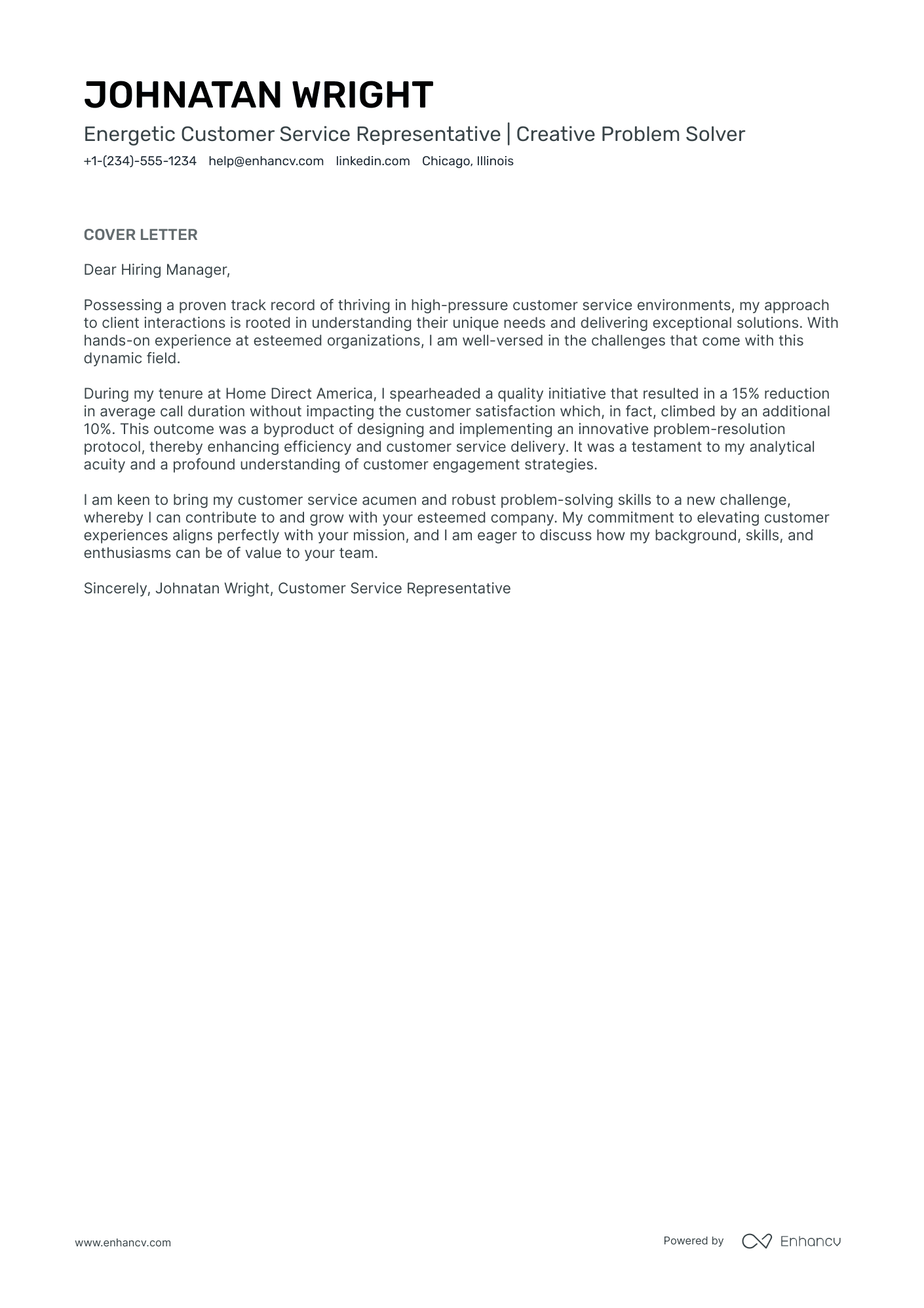 Customer Service Cover Letter Examples and Sample for 2026 | Enhancv