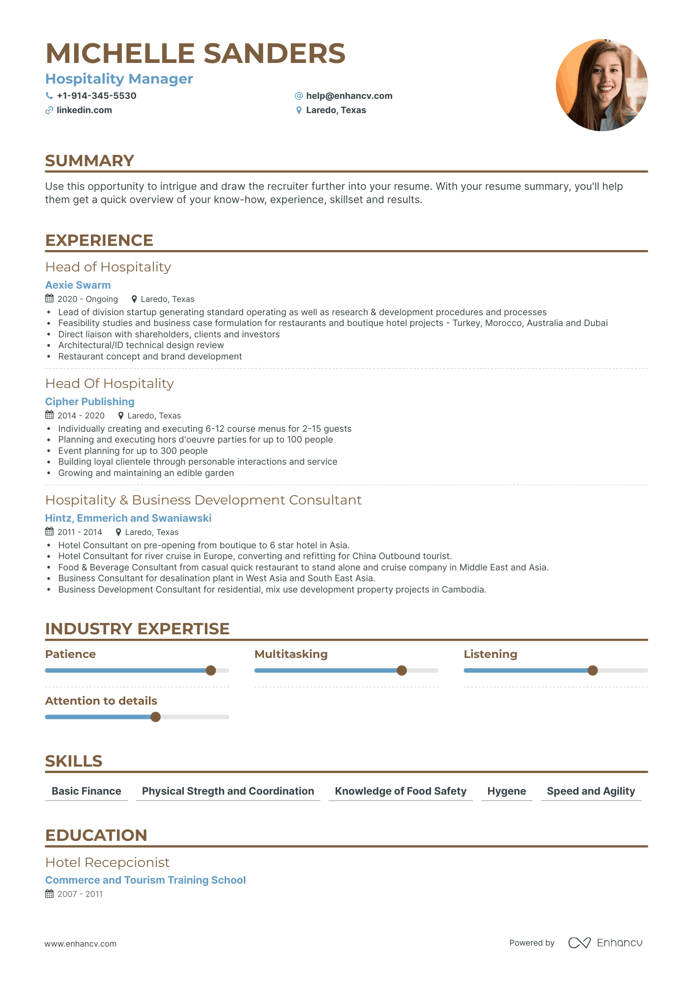 Hospitality Manager Resume Examples & Guide for 2023 (Layout, Skills ...
