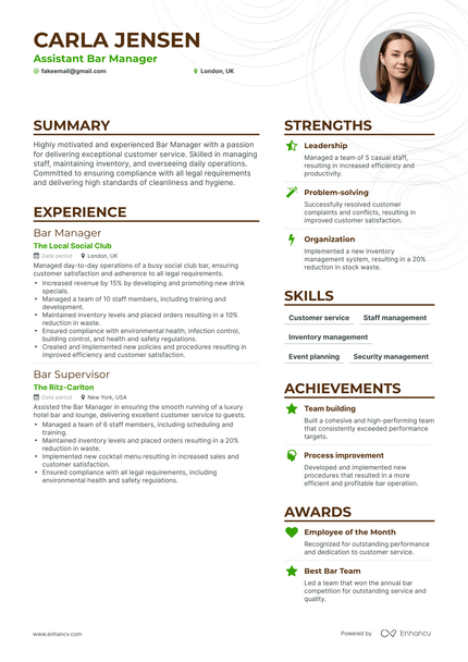 5 Bar Manager Resume Examples & Guide for 2024