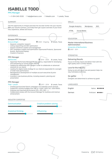 PPC Manager Resume Examples & Guide for 2023 (Layout, Skills, Keywords ...