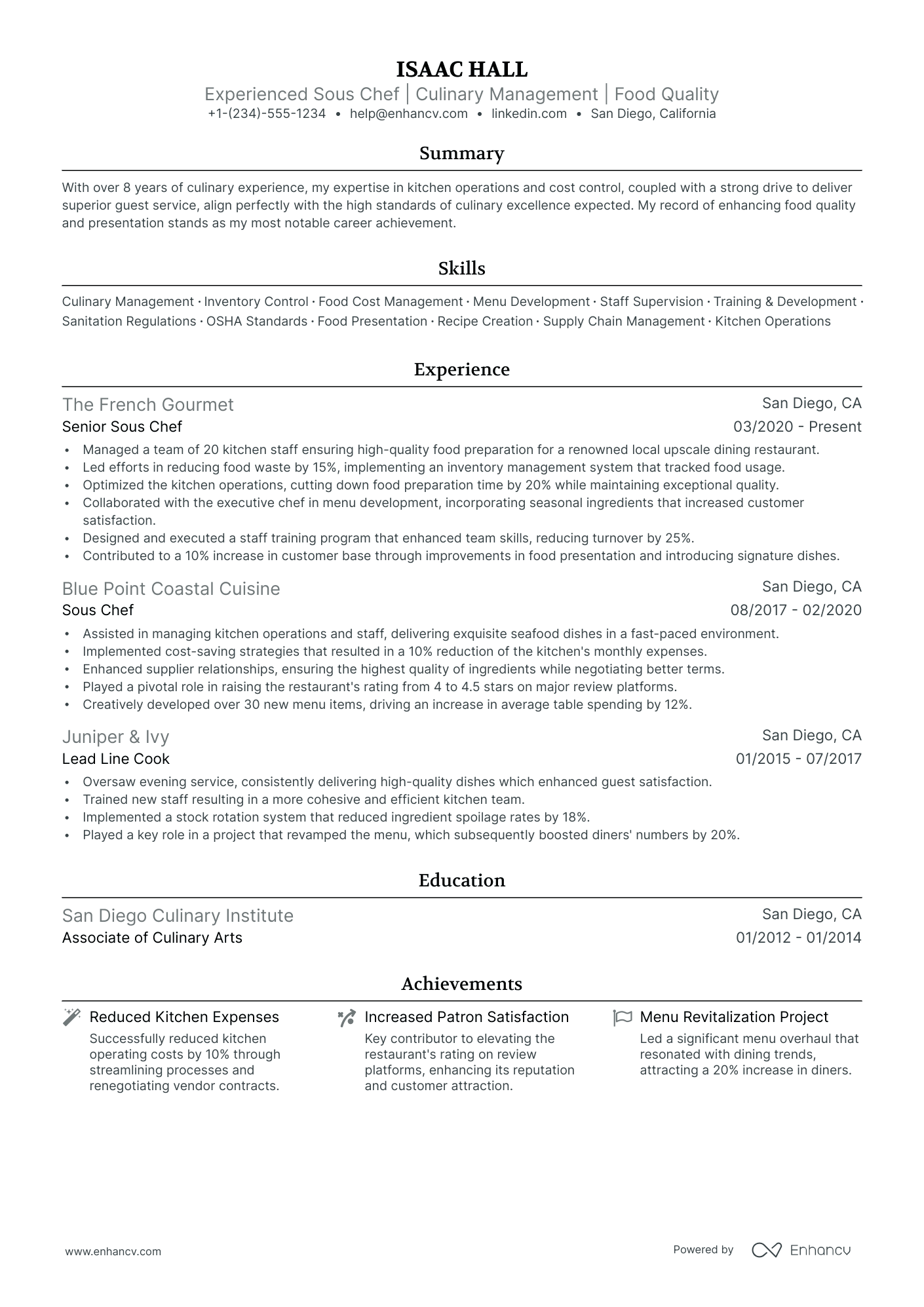 5 Sous Chef Resume Examples amp Guide - AHR0cHM6Ly9jZG4uZW5oYW5jdi5jb20vcHJlZGVmaW5lZC1leGFtcGxlcy9LRjlmTmxjUEFKdURCQ05tbkdLWUhJRWpuQXNDMVlnQ1dFYTUzempNL2ltYWdlLnBuZw~~ 