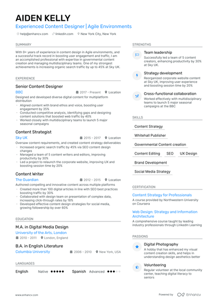 5 Content Designer Resume Examples & Guide for 2024