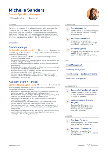 5 Branch Operations Manager Resume Examples & Guide for 2023