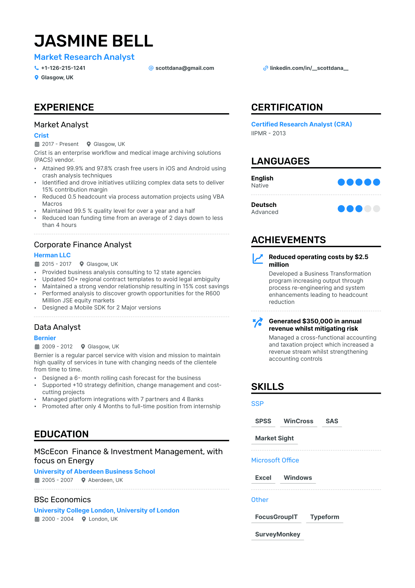 5 Market Research Resume Examples & Guide for 2024