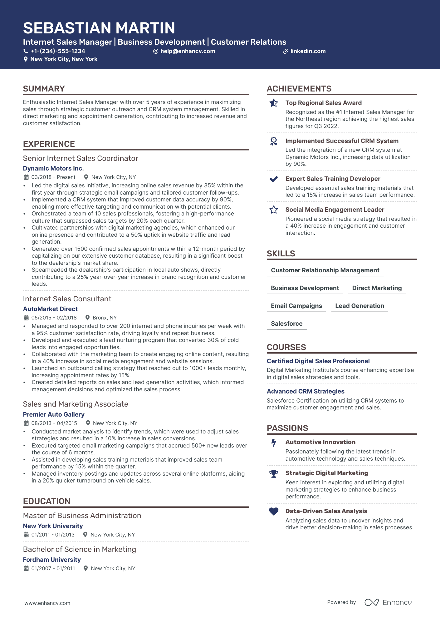 5 Internet Sales Manager Resume Examples & Guide for 2024