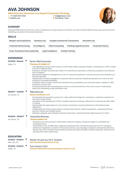 5 M&A Lawyer Resume Examples & Guide for 2024