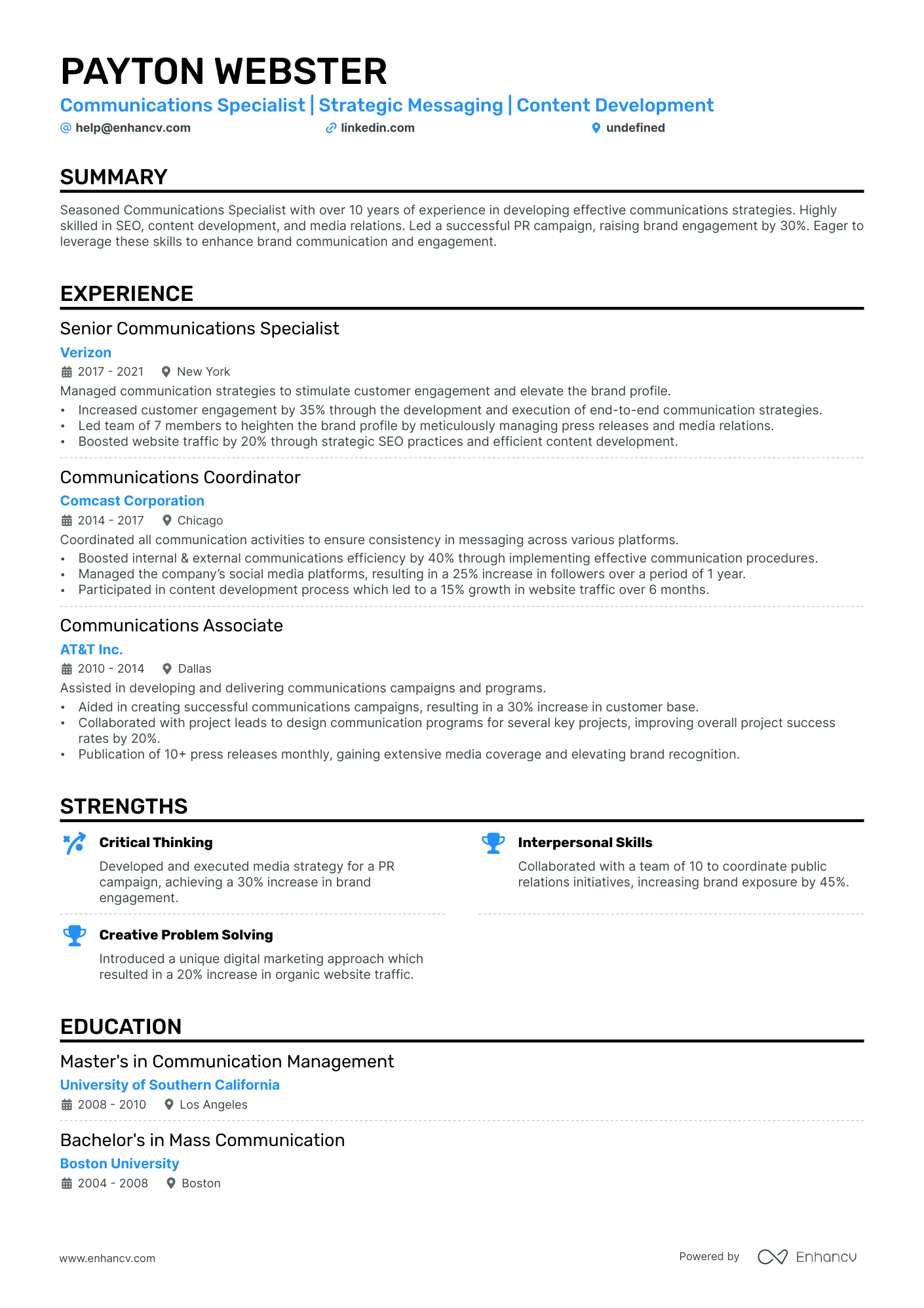 5 Communications Specialist Resume Examples & Guide for 2024