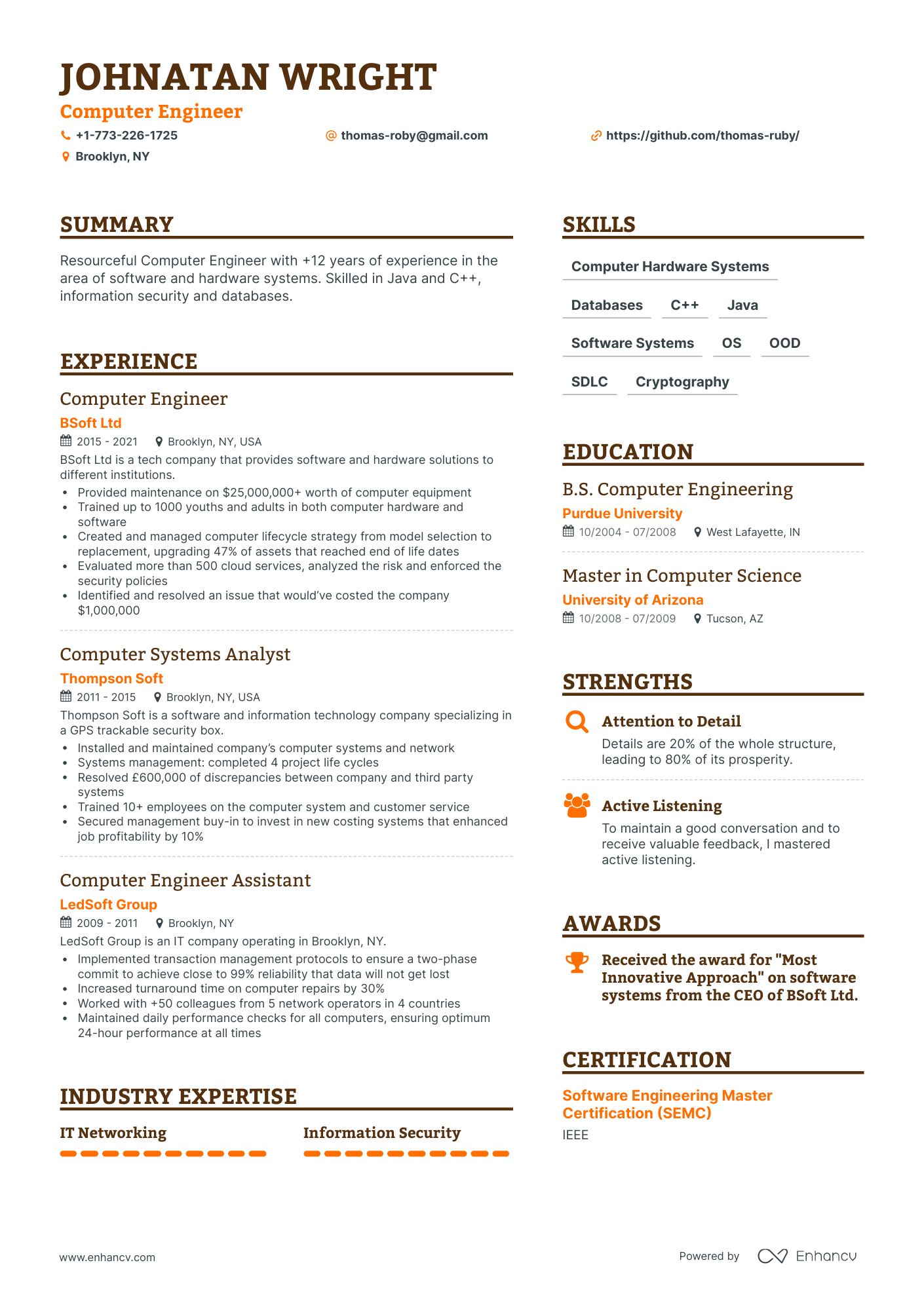 5 Computer Engineer Resume Examples & Guide for 2024